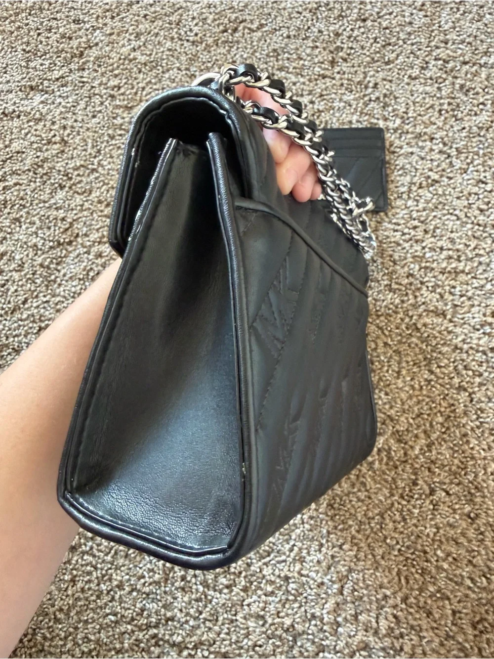 MICHAEL KORS Black Quilted Silver Chain Strap Crossbody Shoulder Bag with Wallet